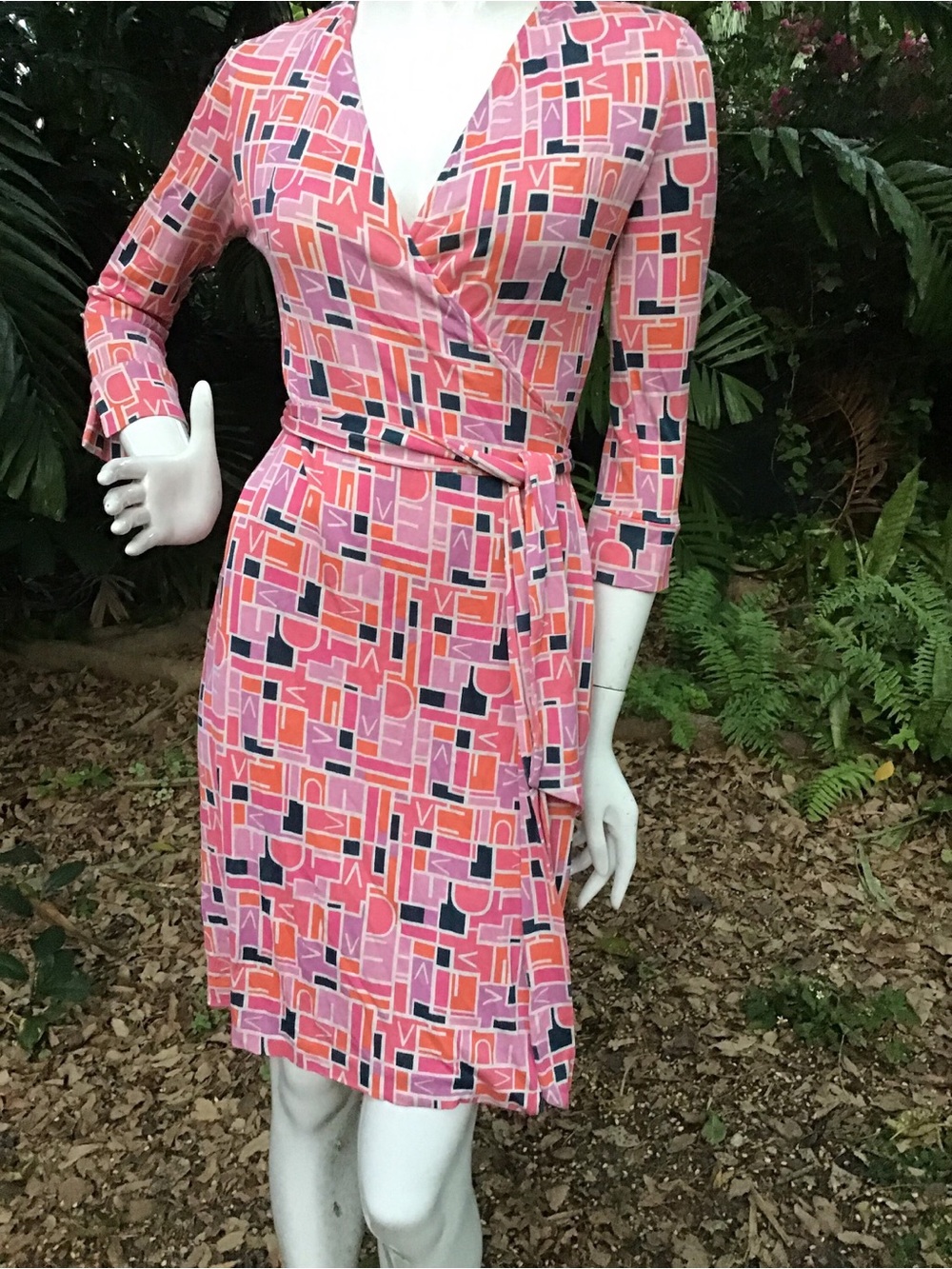 DVF Vintage Pink Geometric Wrap Dress